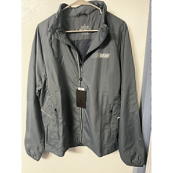 RAWGEAR REFLECTIVE FULL ZIP GRAY WINDBREAKER JACKET, W/POCKETS, MESH LINED, MED - Picture 1 of 5